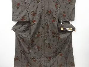 未使用品　色紙に草花模様織り出し本場泥大島紬着物(5マルキ)